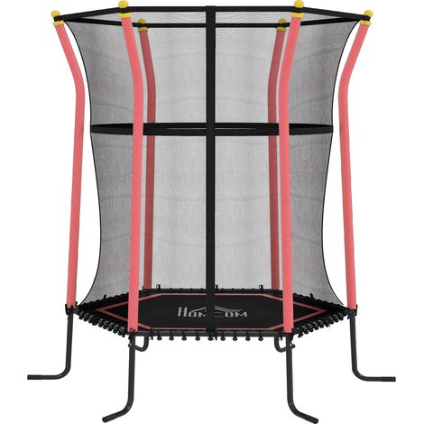 Trampoline pour enfants (Ø 1,63 x 1,9 m) avec filet de sécurité, porte zippée et 6 poteaux rembourrés. Rouge/Noir (1/5)