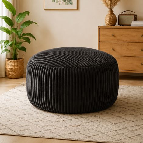 Canapé poire rond en velours côtelé, rembourrage mousse mémoire granulaire, pour salon chambre bureau - noir (1/5)