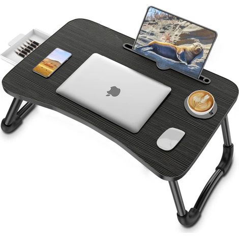 Table de Lit Portable, avec Porte Gobelet Bureau Petit déjeuner réglable et Portable pour Lit, Canapé, Sol 60x40cm