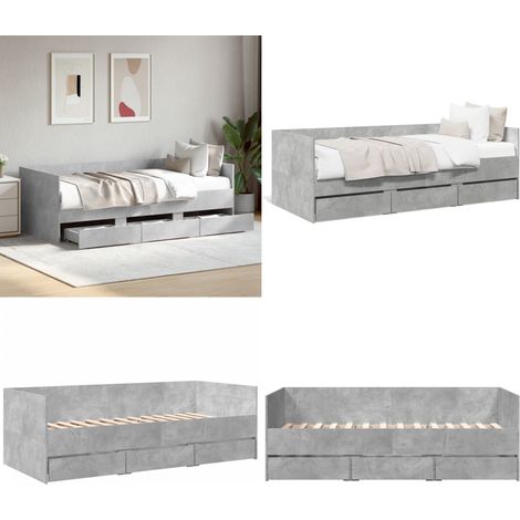 Lit de jour avec tiroirs sans matelas gris béton 90x190 cm - Canapé-lit - Tiroirs (1/5)