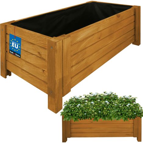KOTARBAU® Jardinière Extérieur - Bois de Pin Imprégné - 79 x 39 x 30 cm - Chêne - Jardiniere sur Pieds - Bac à Fleurs Rectangulaire - Grande Capacité - avec Toile Anti-Mauvaises Herbes (1/5)