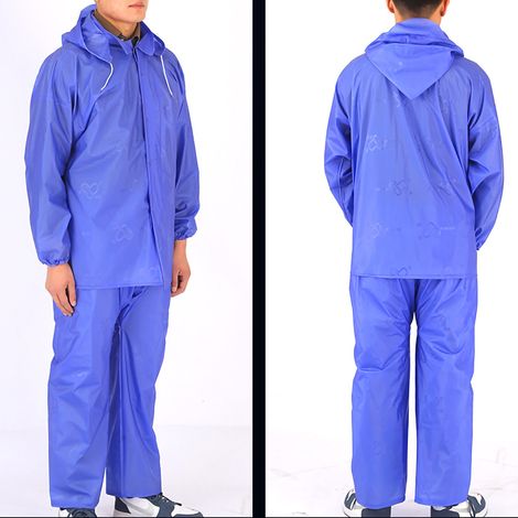 Regenkombi, zweiteilig, verdickte Jacke/Hose, wiederverwendbarer Regenmantel mit Knopfverschluss, Bündchen, Regenkombi 2J blau, Einheitsgröße (1/5)