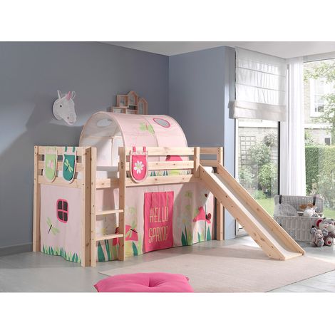 Letto a mezza altezza 90x200 con scivolo Rete inclusa e Housse Spring Vipack Pino Legno