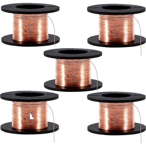 Fil de Cuivre Pur 0,1mm, Lot de 5 Rouleaux x 12m Haute Conductivité pour Réparation de Circuits Imprimés Circuits Électro-aimants Projets Scientifiques d'Électronique (1/5)