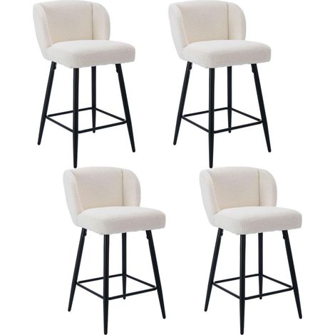 Barhocker 4er Set mit Kunstfell, geschwungener Rückenlehne und Metallfüßen, Weiß (1/5)
