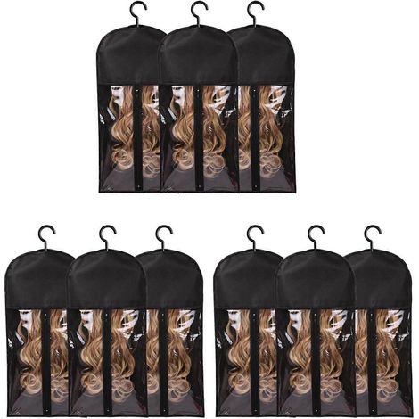 Set mit 9 Haarverlängerungshaltern, Aufbewahrung für Perücken und andere Haarteile, mit Aufhänger, schwarz. (1/5)