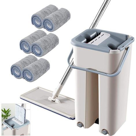 Balai plat en microfibre avec manche télescopique et embout rotatif pour la maison (1/5)