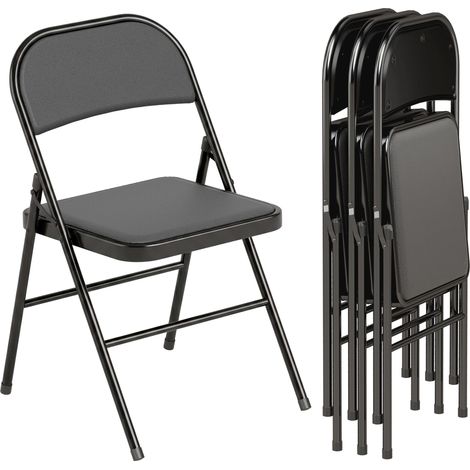 Set 2 Sedie Pieghevoli Imbottite en Finta Pelle PU e Metallo, 45x46x78 cm, Nero (1/4)