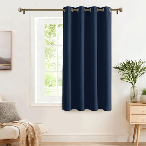 Rideau Occultant - Rideaux pour Petites Fenêtres Isolant Thermique à Oeillets Décoration Cuisine Chambre, Bloquer Lumiere, Largeur 132cm x Hauteur 90cm, Bleu Foncé, 1 Panneau (1/5)