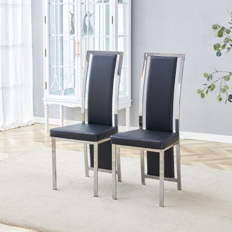 [Set di 2] Sedie da pranzo minimaliste europee con finiture argentate. Pelle sintetica nera + struttura in metallo argentato lucido, altezza 109 cm, adatte a diversi ambienti come sale da pranzo, uffi