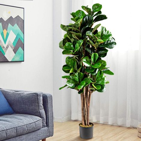COSTWAY 1,5m Kunstpflanze Kunstbaum Künstlicher Feigenbaum Dekopflanze Zimmerpflanze mit Blumentopf für Zuhause und Büro als Deko, grün