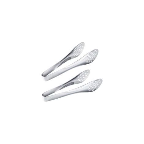 Set aus 2 Küchenzangen aus Edelstahl, 23 cm, Buffet-Klappzange, silber - Crezuo