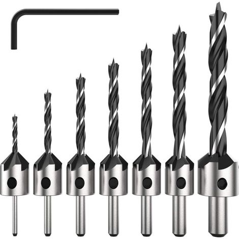 Juego de 7 brocas avellanadoras HSS de 5 flautas. Broca avellanadora para tornillos de madera de varias longitudes. Simplemente afloja y vuelve a apretar el tornillo. Juego de herramientas de 3-6 mm. (1/5)
