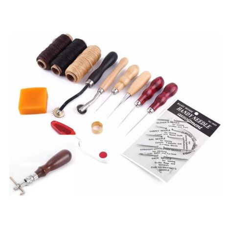 Outils de travail du cuir, couture à la main fil à coudre poinçon ciré dé à coudre kit 14 pièces outils de réparation de couture en cuir pour coudre du cuir pour le bricolage pour