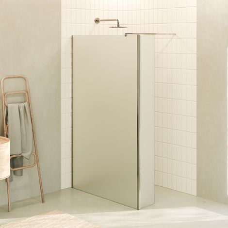 Mampara de ducha Walk-In FIONA 70x200 cm, panel abatible giratorio 40 cm giro 180°, cristal satinado 10 mm, barra 22M y perfil cromado - MOG (1/5)