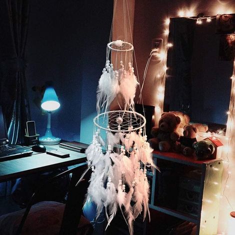 Attrape-rêves lumineux décoratif - Accessoire de chambre blanc chaud