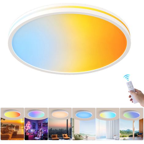 Plafonnier LED à intensité variable avec télécommande, puits de lumière LED à spectre complet, plafonnier RGB irisé, couleur variable, φ37 cm (1/5)