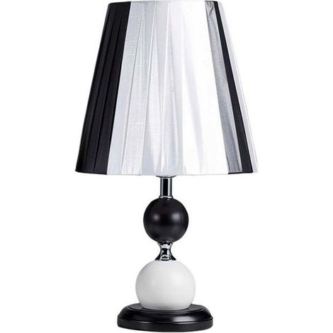 Lampe de table - AVIZAR - Culot E27 - Abat-jour bicolore noir/blanc - Variateur - Base céramique (1/5)