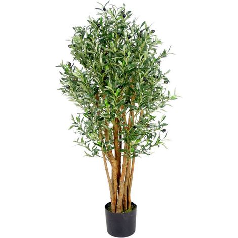 125cm Leaf Design UK Realistic Artificial Olive Tree in Black Plastic Pot
