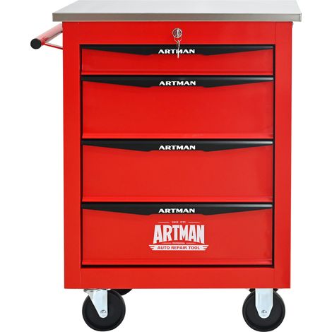 Carrello portautensili multifunzione a 4 cassetti con ruote e piano in acciaio inox, rosso, MODENUIT (1/5)