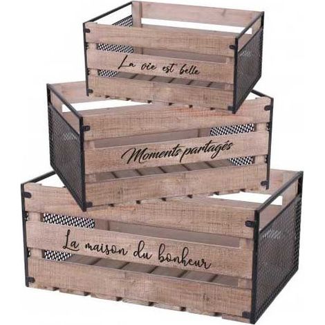 Set de 3 Caisses en Bois et Métal avec Messages (1/2)