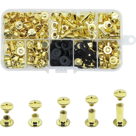 100 Set vis Chicago, kit de rivets pour cuir cruciforme 4/6/8/10/15 mm, vis métal clou rivet bouton Chicago, pour ceinture cuir DIY livre artisanat ceinture portefeuille reliure(Or) (1/5)
