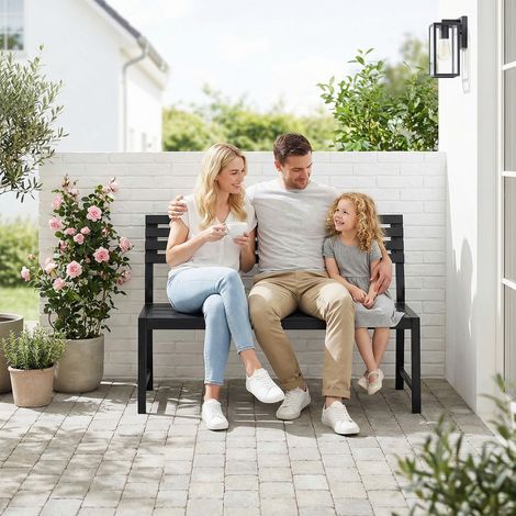 WOLTU 2-3 Sitzer Gartenbank Armfrei Terrassenbank 115cm Parkbank Balkonbank bis 280 kg Belastbar, für Balkon Terrasse Garten Veranda Park, Schwarz (1/5)