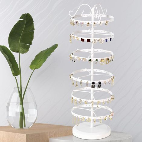 6 Niveaux Porte Boucles,Présentoir à Bijoux Rotatif,Arbre à Bijoux en Métal,Porte Bijoux 264 Trous pour 132 Paires de Boucles d’Oreilles,Présentoir de Bijoux Tours,Porte Boucles D'oreilles (Blanc) (1/5)
