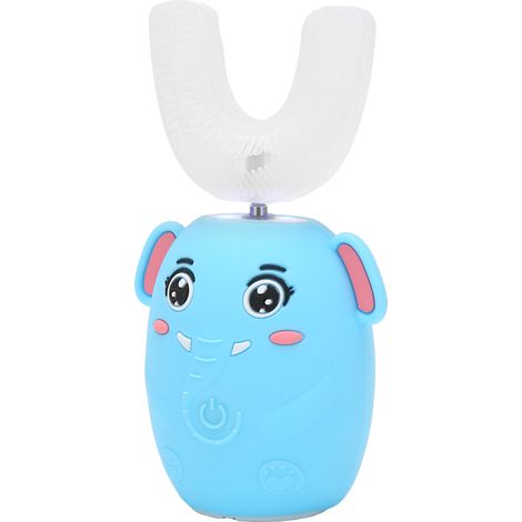 Brosse à dents électrique pour enfants en forme de dessin animé, avec une tête de brosse en forme de U (bleue). (1/5)