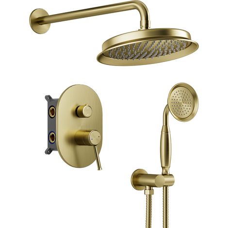 Système de Douche Encastré Rétro avec 23cm Pommeau de Douche Or Brossé (1/5)