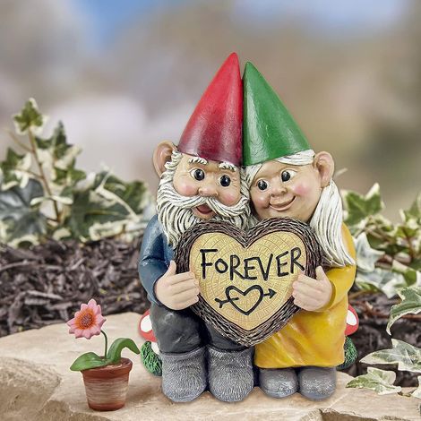Statue d'extérieur 15 cm Sculptures de jardin Gnomes éternels Décoration extérieure amusante Gnomeo et Juliette, cadeau pour amoureux (1/5)
