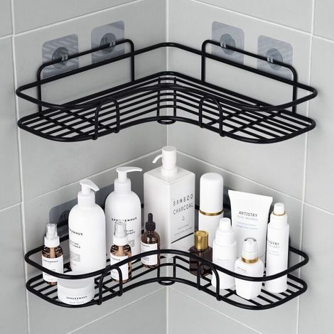 2-piece corner shower rack, no drilling required, self-adhesive stainless steel bathroom rack, bathroom storage unit for kitchen and shower storage, shower soap dish (1/3)