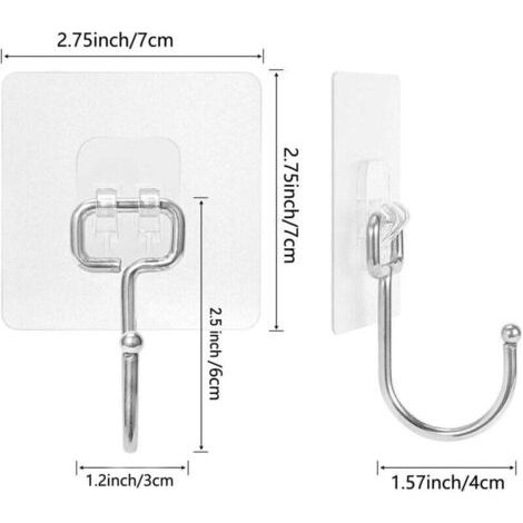 Crochets adhésifs transparents, paquet de 8, crochets transparents étanches et résistants, capacité de charge maximale de 20 kg/44 lbs, adaptés aux chambres, salles de bains, cuisines, murs, portes, r (1/3)