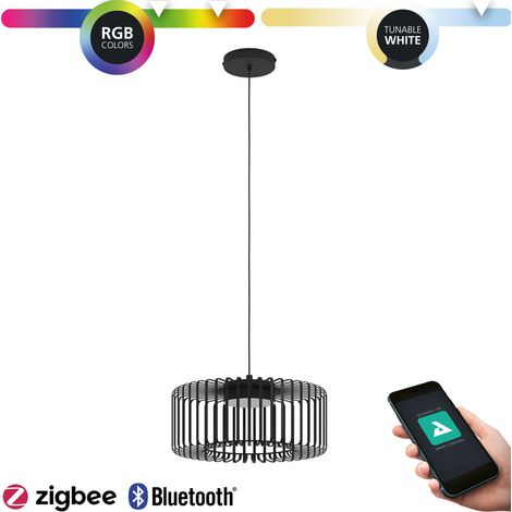 EGLO connect.z Smart-Home LED Pendelleuchte Ginestrone-Z, Metall Hängelampe, ZigBee, App und Sprachsteuerung Alexa, Lichtfarbe einstellbar (warmweiß-kaltweiß), RGB, dimmbar, schwarz (1/5)