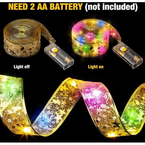Ruban lumineux LED pour décoration d'arbre de Noël, double couche, ruban de marquage à chaud, fil de cuivre (ruban doré de 5 mètres, lumières quadricolores) YMYNY