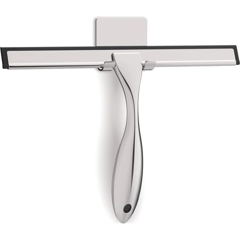 Raclette de douche polyvalente en acier inoxydable pour portes en verre avec crochets adhésifs, raclette pour vitres de douche, outil de nettoyage pour vitres de salle de bain
