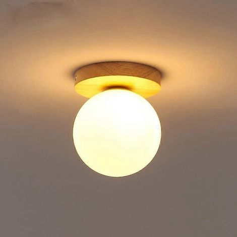 Moderne weiße Glas-Deckenleuchte, halb bündig montiert, Holz, E27-Fassung, für Flur und Eingangsbereich
