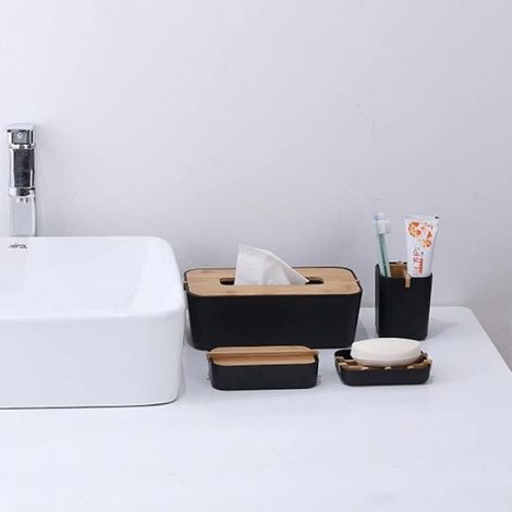 1 Porte-savon Bambou Noir Auto-drainant 13,2x8,5x2,5 cm Salle de bain Cuisine (1/4)
