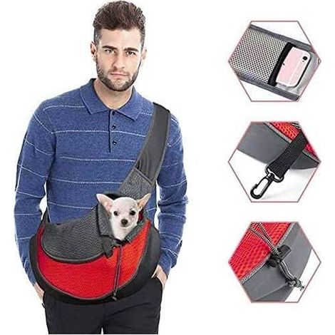 Hundetragetasche, verstellbar, für Welpen und Katzen, Umhängetasche, Reisetasche für Kleintiere, Hundehandtasche mit atmungsaktiver Netztasche, tragbare Hundetasche für den Outdoor-Markt, Rot (1/4)
