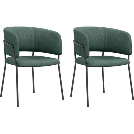 Pour cuisine, salle à manger ou chambre, lot de 2 chaises vertes avec accoudoirs, effet velours et acier (1/5)