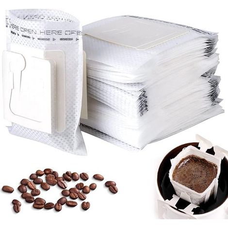 Filtri per caffè - 100 pezzi - sacchetti per caffè con contagocce - vassoi con filtro - Filtri vuoti - 7 x 9 cm - bianco (1/5)