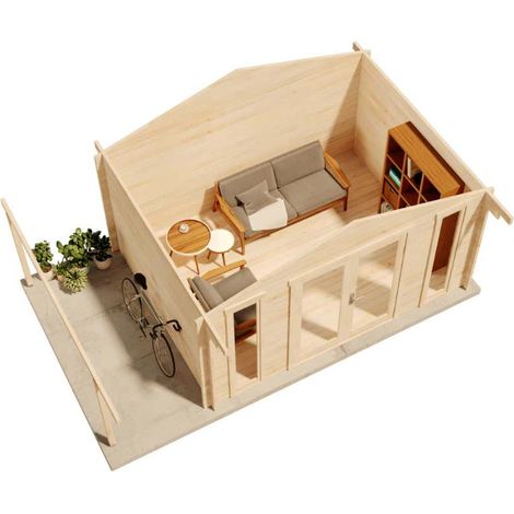 Alpholz Gartenhaus Mirko Modern D Gartenhaus aus Holz, Holzhaus mit 40 mm Wandstärke inklusive Schleppdach, Blockbohlenhaus mit Montagematerial