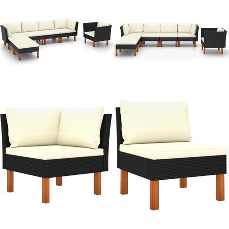 Set Divani da Giardino 7pz Polyrattan Legno di Eucalipto Nero - Poltrona da giardino - Set di divani