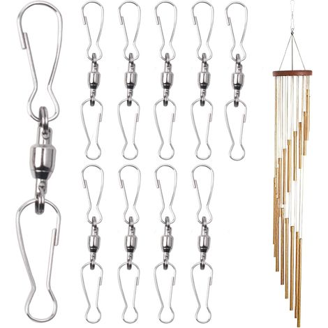 Lot de 50 crochets émerillons en acier inoxydable avec double clip, crochet de suspension rotatif à 360 ° pour carillons éoliens et spinner – Double clip pivotant en acier inoxydable