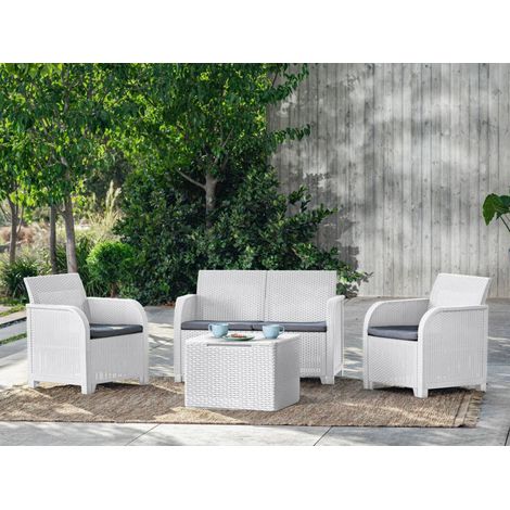 Dmora Garten-Set: Weißes 3-Sitzer-Sofa, Tisch Outdoor-Lounge mit Kissen (1/5)