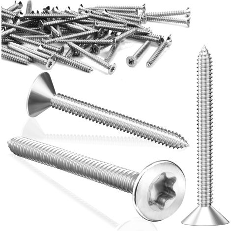 120 Pièces Vis à Bois Tête Fraisée V2A Vis Inox Torx M4x35 mm Vis Bois Entièrement Fileté Vis Autotaraudeuse Dureté Élevée Vis à Tôle pour Panneaux D'aggloméré (1/5)
