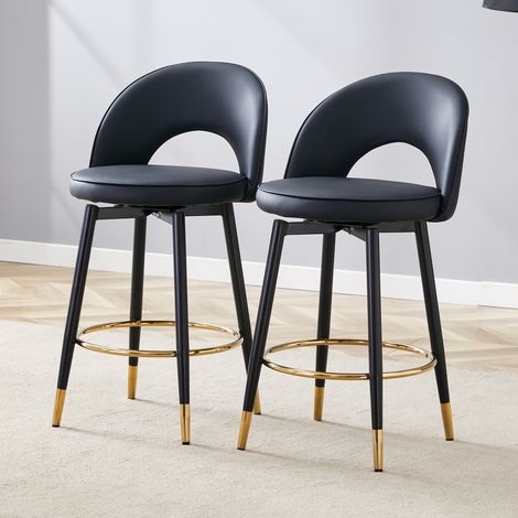 Tabouret de Bar Lot de 2 360° Rotation Cuir PU Noir Or Repose-Pieds - 100 cm