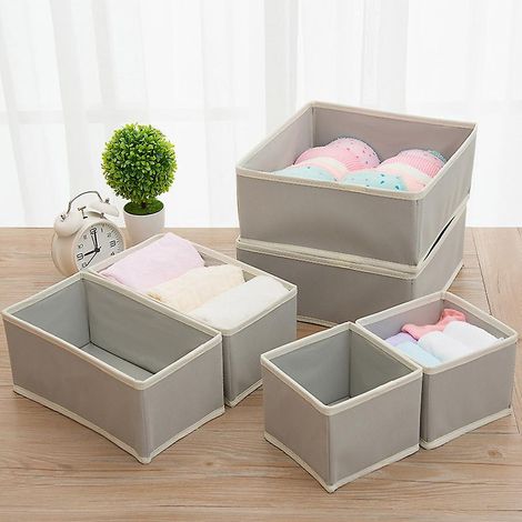 Boîtes de rangement grises pour placard ou commode - Lot de 6 - Organisation pour chaussettes et sous-vêtements (1/5)