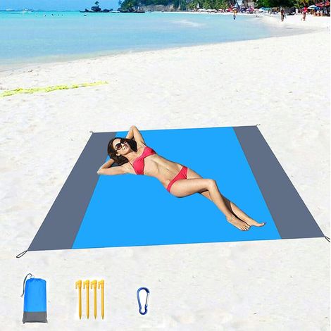 MINKUROW Manta de picnic impermeable, estera de playa a prueba de arena 210 x 200, con 4 clavos fijos Manta de playa portátil a prueba de arena para acampar, picnic, playa, senderismo (1/5)