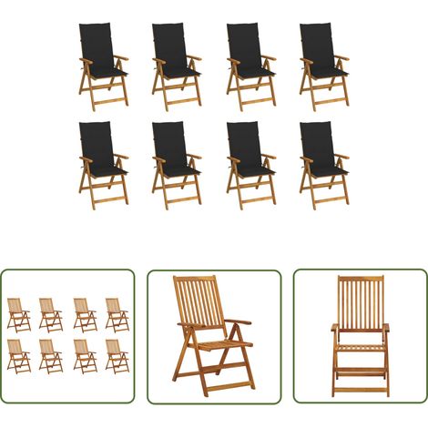 The Living Store Klappbare Gartenstühle mit Kissen 8 Stk. Massivholz Akazie - Holzsessel - Gartenstuhl - Outdoor Möbel - Balkonmöbel - Esszimmerstuhl (1/5)